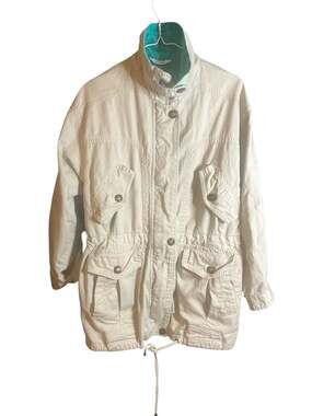 Vintage Julia Michaels Ivory 100% Cotton Twill Utility Safari Jacket Size M